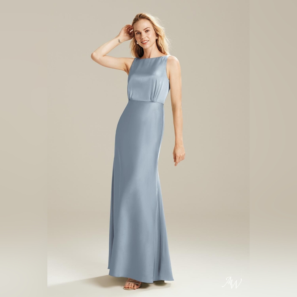 AW Bridal "Giselle" Satin Dusty Blue Formal Dress